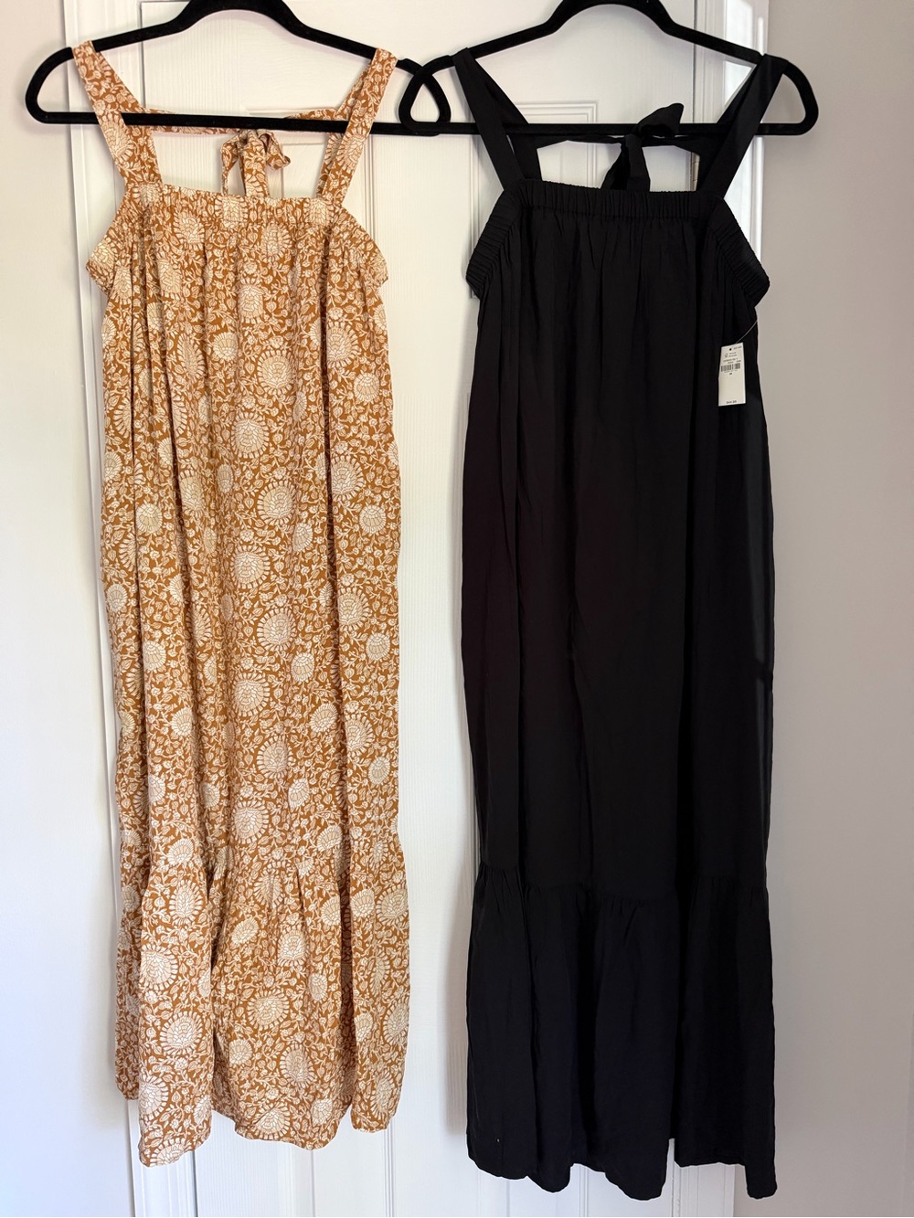 2 Old Navy Sleeveless Tie Strap Maxi Dresses - Brown Floral EUC & Black NWT